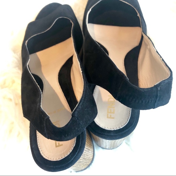 FENDI SUEDE WEDGE PLATFORM SLINGBACK SANDAL - Picture 5 of 9